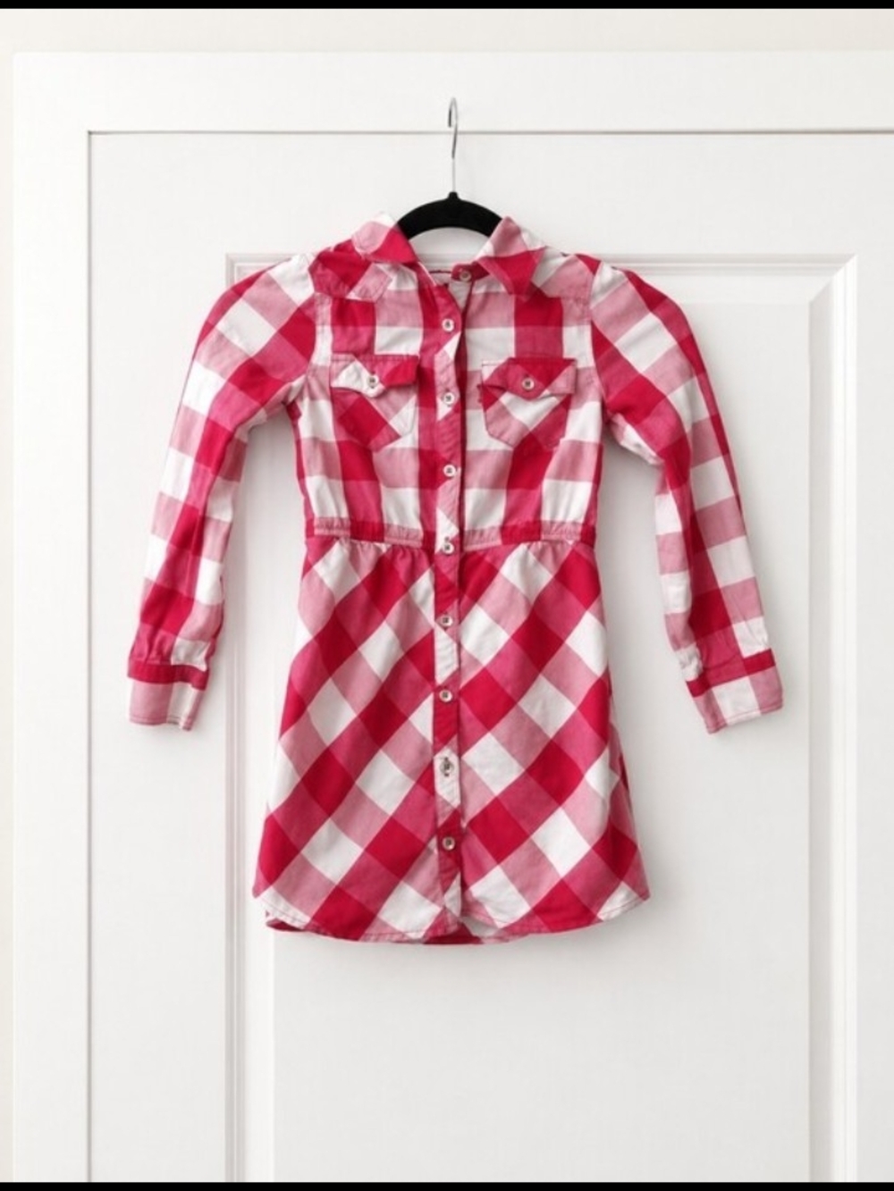 Levi's Girls Pink Red Buffalo Plaid Long Sleeve Country Western Dress Size 6